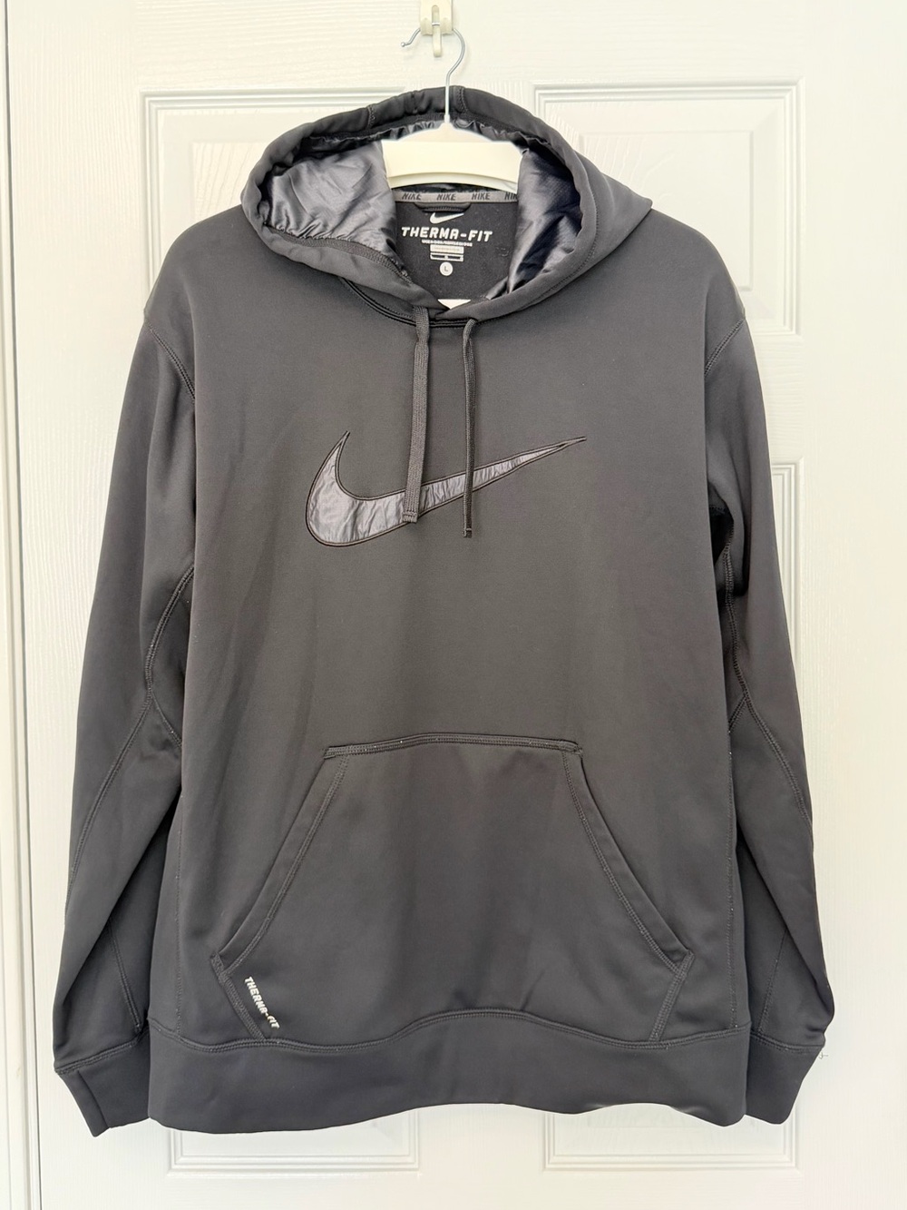 Nike Therma-FIT Men’s Large Black Pullover Hoodie Big Swoosh Fleece